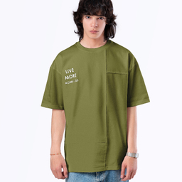 تیشرت زیگ مدل Live more رنگ سبز زیتونی