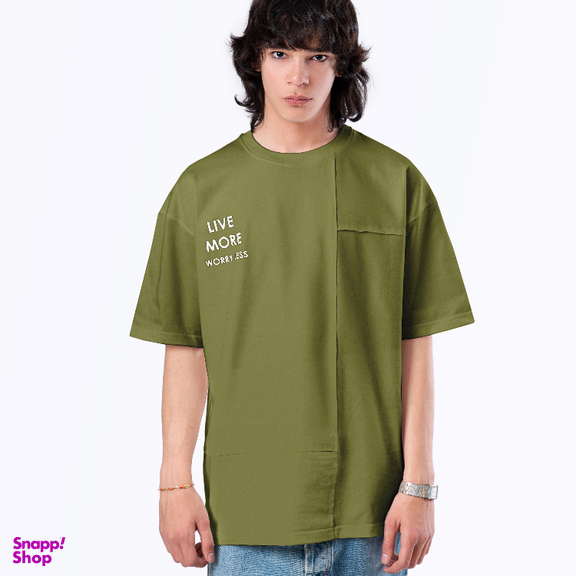 تیشرت زیگ مدل Live more رنگ سبز زیتونی