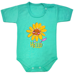 بادی آستین کوتاه نوزاد مدل آفتابگردان کد 3789 رنگ سبز