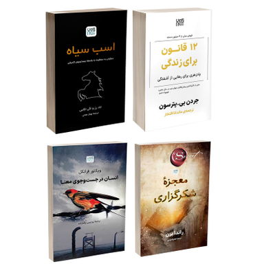 کتاب معجزه شکرگزاری، اسب سیاه، 12 قانون برای زندگی و انسان در جستجوی معنا اثر جمعی از نویسندگان نشر آذرگون مجموعه 4 جلدی