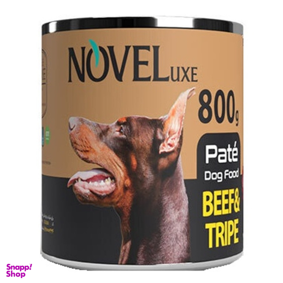 کنسرو غذای سگ نوول لوکس کد 21190 طعم سیرابی و بیف وزن 800 گرم