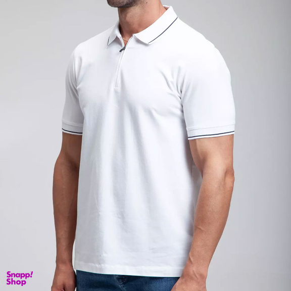تیشرت مردانه ست من مدل یقه دار نیم زیپ کد TY174 رنگ سفید