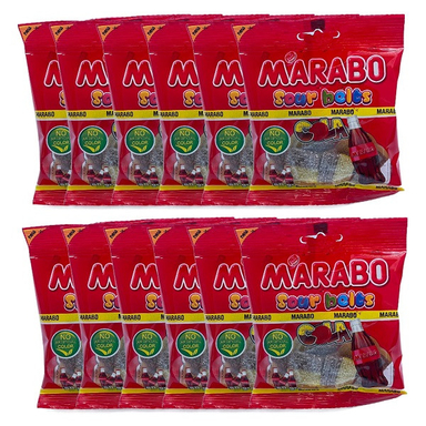 پاستیل لقمه ای نواری با طعم کولا مارابو وزن 50 گرم بسته 12 عددی