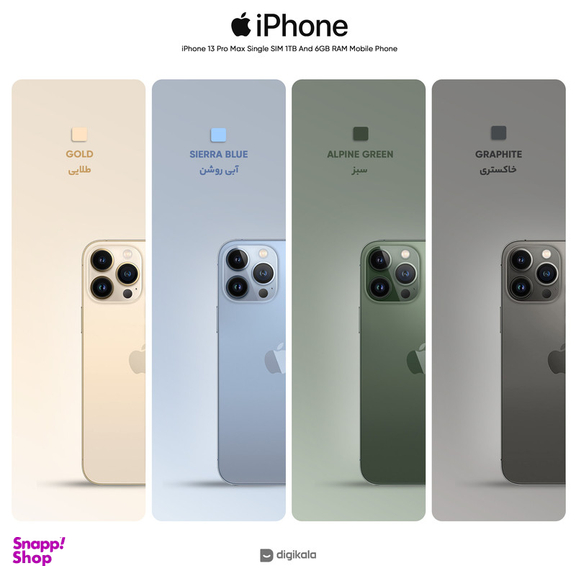 گوشی موبایل اپل مدل iPhone 13 Pro Max تک سیم‌ کارت ظرفیت یک ترابایت و رم 6 گیگابایت - اروپا نات اکتیو