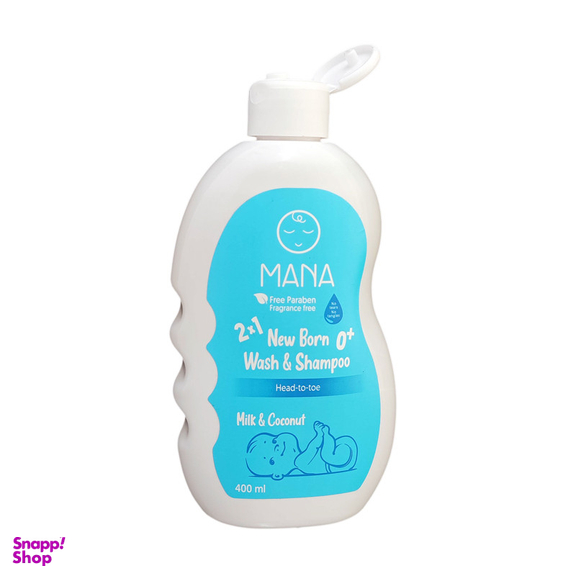 شامپو بچه مانا مدل پروتئین شیر و روغن نارگیل حجم 400 میلی لیتر