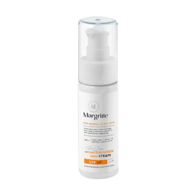 کرم ضد آفتاب مارگریت مدل ضد لک SPF50 رنگ بژ روشن مناسب پوست خشک و معمولی حجم 50 میلی لیتر
