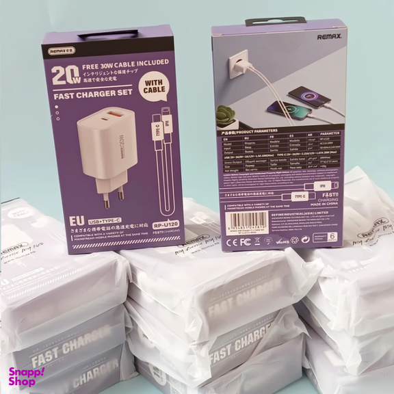شارژر دیواری 20 وات ریمکس مدل RP-U120 EU به همراه کابل Lightning به Type-C