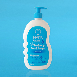 شامپو بچه مانا مدل پروتئین شیر و روغن نارگیل درب پمپی حجم 750 میلی لیتر
