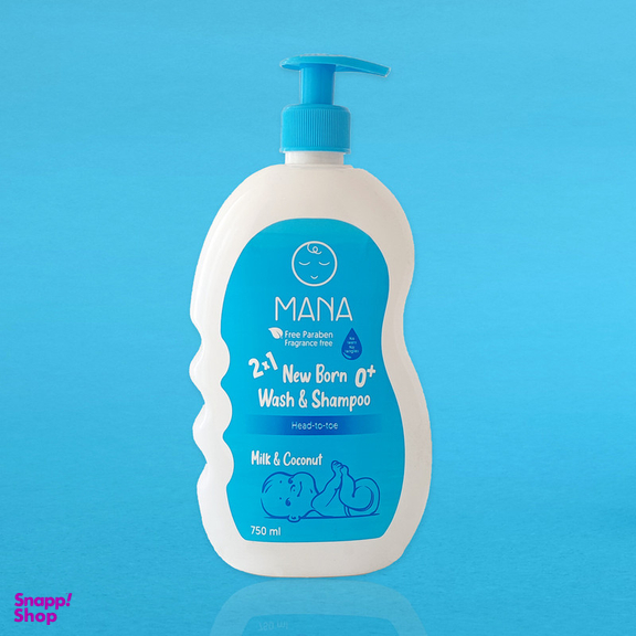 شامپو بچه مانا مدل پروتئین شیر و روغن نارگیل درب پمپی حجم 750 میلی لیتر