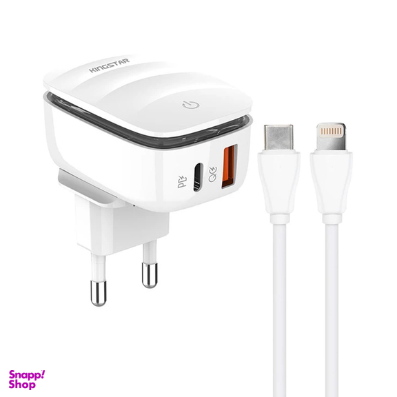 شارژر دیواری 20 وات کینگ استار مدل KW193i PD به همراه کابل لایتنینگ به USB-C