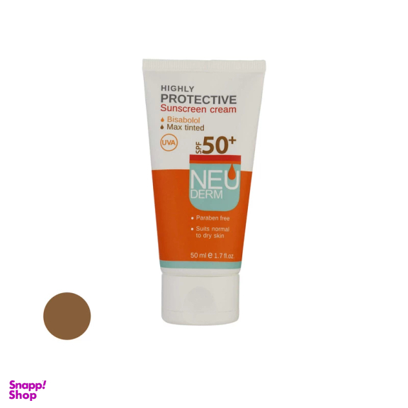 کرم ضد آفتاب نئودرم با SPF50 مناسب پوست چرب رنگ بژ
