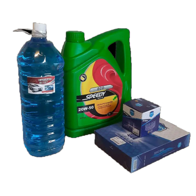 پک روغن موتور اسپیدی اکو SNG حجم 4 لیتر به همراه فیلتر روغن و فیلتر هوا و شیشه شوی خودرو مناسب پراید گاز سوز
