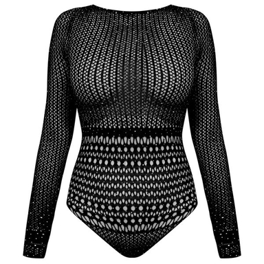 بادی آستین بلند زنانه ماییلدا مدل نگین دار فانتزی کد 4860-7195 رنگ مشکی