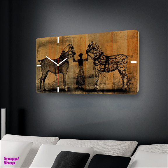 ساعت دیواری چارگوش طرح دو اسب مدل RC05