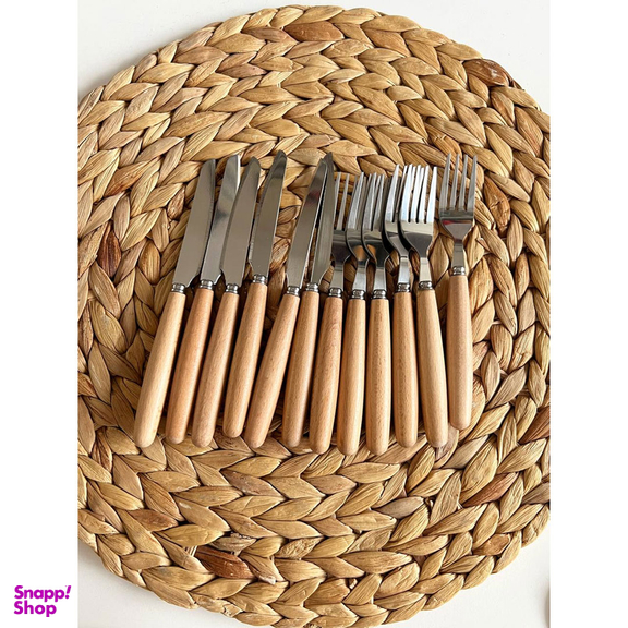 ست کارد و چنگال میوه خوری 12 پارچه مدل دسته چوبی