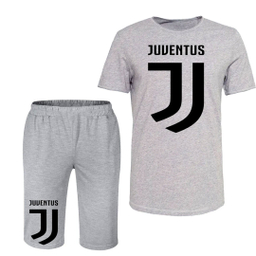 ست تیشرت و شلوارک مردانه طرح یوونتوس کد 63 رنگ طوسی فری سایز