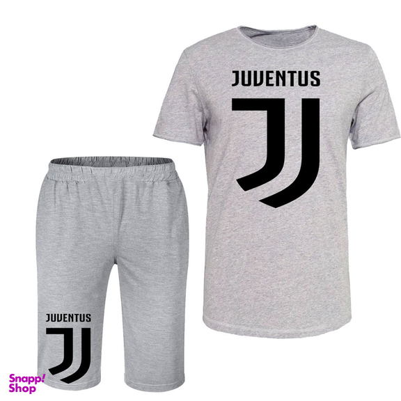 ست تیشرت و شلوارک مردانه طرح یوونتوس کد 63 رنگ طوسی فری سایز