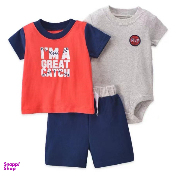 ست تیشرت و بادی و شلوارک نوزاد کد 2420