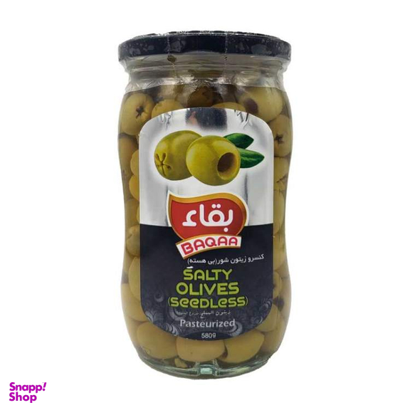 کنسرو زیتون شور بی هسته بقاء وزن 390 گرم