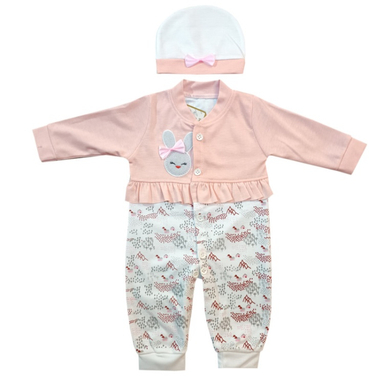 ست سرهمی و کلاه نوزاد مدل artmis رنگ صورتی