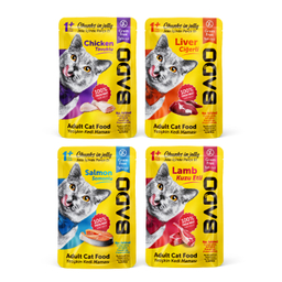 پوچ گربه بادو مدل Family Mix وزن 85 گرم مجموعه 4 عددی