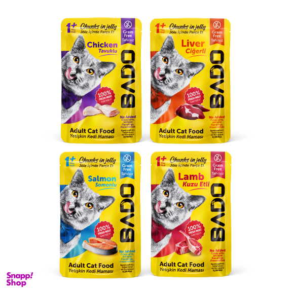 پوچ گربه بادو مدل Family Mix وزن 85 گرم مجموعه 4 عددی