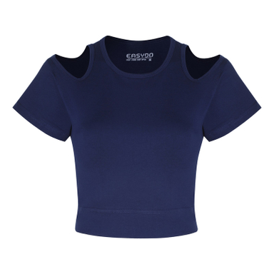کراپ تیشرت آستین کوتاه زنانه ایزی دو مدل 3843059879 رنگ سرمه ای