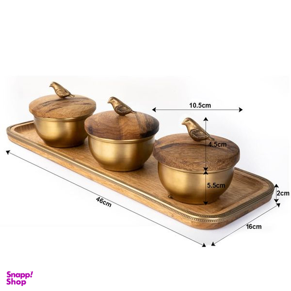قندان گلد کیش مدل برد کد GK829474 مجموعه 3 عددی به همراه سینی