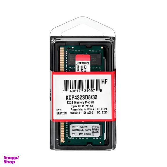 رم لپ تاپ کینگستون مدل KVR32S22D8 فرکانس 3200MHz DDR4 ظرفیت 32 گیگابایت