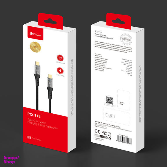 کابل تبدیل USB-CبهUSB-C پرووان مدل PCC113 60W PD طول 1 متر