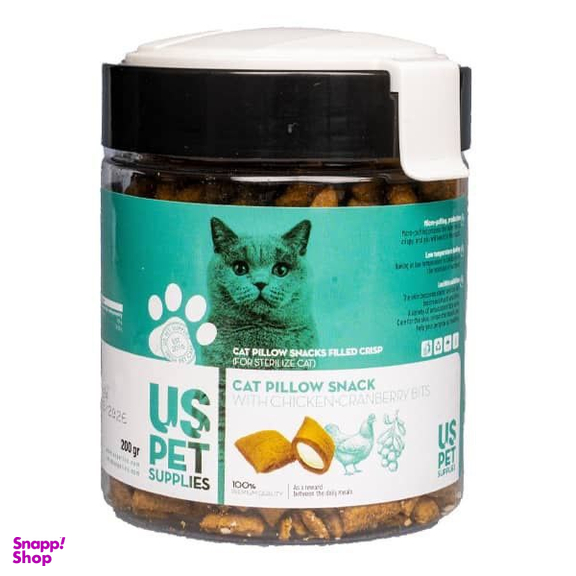 تشویقی مغزدار گربه یو اس پت طعم مرغ و کرن بری مناسب گربه عقیم شده وزن 200 گرم