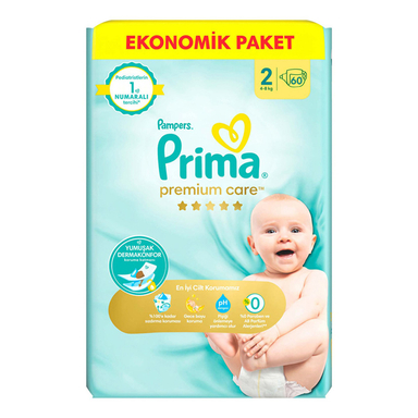 پوشک بچه پریما مدل New Premium Care سایز 2 بسته 60 عددی