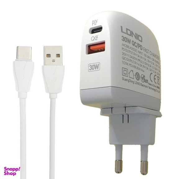 شارژر دیواری الدینیو مدل A2522C -30W به همراه کابل تبدیل USB-C