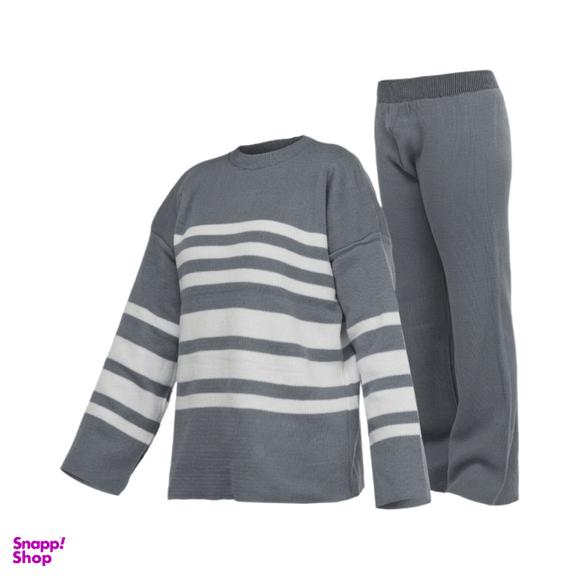 ست پلیور و شلوار زنانه مدل راه راه کد T903 رنگ طوسی