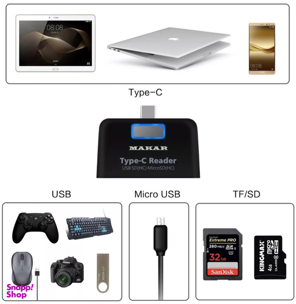 کارت‌ خوان Type-C ماکار مدل M6in1 USB 3.1 با سرعت 10Gbps