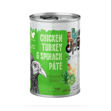 کنسرو غذای گربه نابالغ دی پی اس مدل پته طعم مرغ و بوقلمون و اسفناج وزن ۴۰۰ گرم