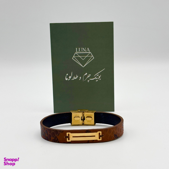 دستبند چرم و طلا 18 عیار مردانه لونا کد 5542