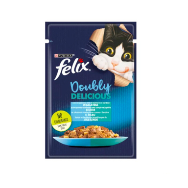 پوچ گربه فلیکس با طعم ماهی سالمون و ماهی ساردین مدل Felix Salmon & Sardine وزن 85 گرم