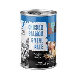 کنسرو غذای گربه بالغ دی پی اس مدل پته طعم مرغ و سالمون و گوساله وزن ۴۰۰ گرم