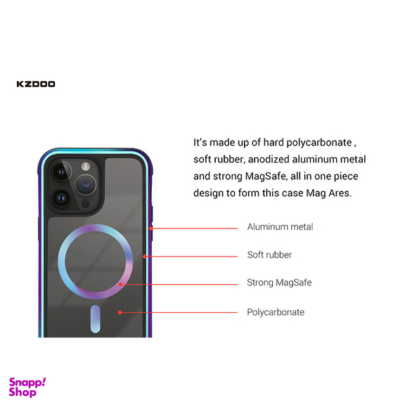 کاور کی-زد دوو مدل Mag Ares مناسب برای گوشی موبایل اپل iPhone 13 / 14