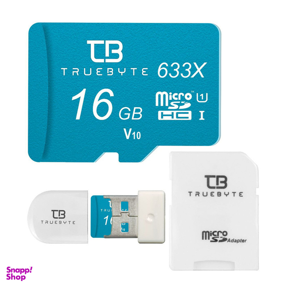 کارت حافظه MicroSDHC تروبایت مدل V10 کلاس 10 استاندارد UHS-I U1 سرعت 95MBPS ظرفیت 16 گیگابایت به همراه آداپتور SD و کارت‌خوان