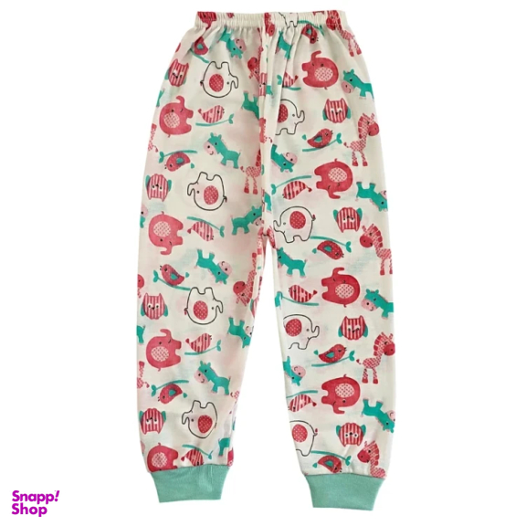 ست تیشرت آستین بلند و شلوار نوزادی مدل حیوانات کد 4145 رنگ سفید