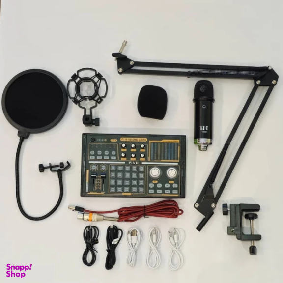 میکروفون کاندنسر مدل WH1000 به همراه کارت صدا اکسترنال مدل DJ18 مجموعه 12 عددی