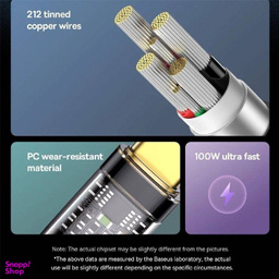 کابل دیتا 100 وات USB به Type-C باسئوس مدل Explorer Series Auto Power-Off طول 2 متر