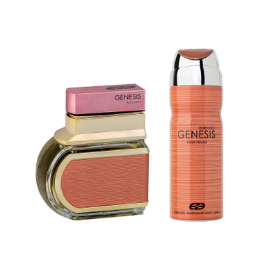 ادوتویلت زنانه عماد آرا مدل Genesis Rose Gold حجم 100 میلی لیتر به همراه اسپری خوشبو کننده بدن زنانه عماد آرا مدل Genesis Rose Gold حجم 200 میلی لیتر