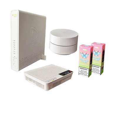 پک روتر Google WiFi AC1304 و روتر Elife Wifi6 و مودم فیبر نوری هوآوی Echolife 8240h5 مجموعه 3 عددی