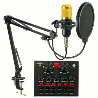 پک میکروفون دراگون ساند مدل Bm800 و کارت صدای اکسترنال V8 مجموعه 2 عددی