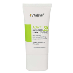 ضدآفتاب فلوئید بی رنگ ویتالیر SPF50 مناسب پوست مختلط و چرب حجم 50 میلی لیتر