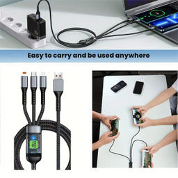 کابل شارژ 100 وات USB به Lightning/Type-C/MicroUSB مدل 3in1 طول 1.4 متر