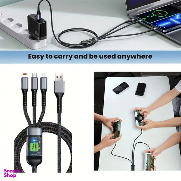 کابل شارژ 100 وات USB به Lightning/Type-C/MicroUSB مدل 3in1 طول 1.4 متر